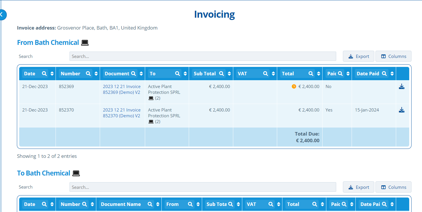 invoicing page