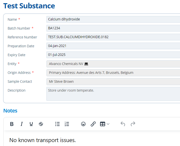 test substance page